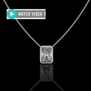 Platinum 1 Carat E color VS1 clarity Radiant IGI Certified Bezel Solitaire Pendant Necklace with Chain Lab Grown Diamond