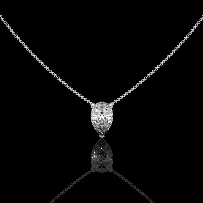 Platinum 1 Carat E color VS1 clarity Pearshape IGI Certified Prong Set Solitaire Pendant Necklace with Chain Lab Grown Diamond