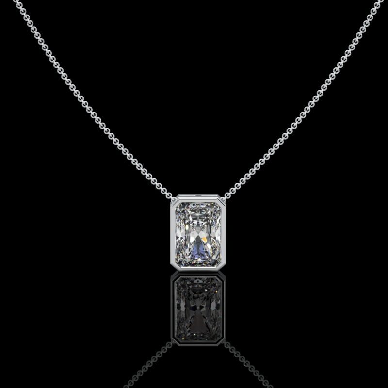 Platinum 1 Carat E color VS1 clarity Radiant IGI Certified Bezel Solitaire Pendant Necklace with Chain Lab Grown Diamond