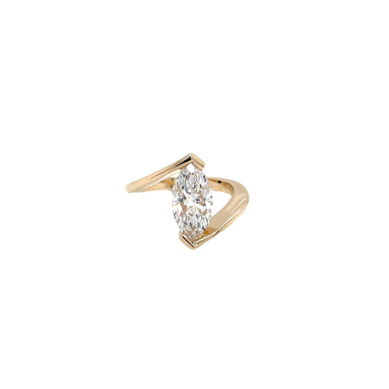 14kt Yellow Gold Solitaire Ring with Marquise Cut Diamond 2.20CT