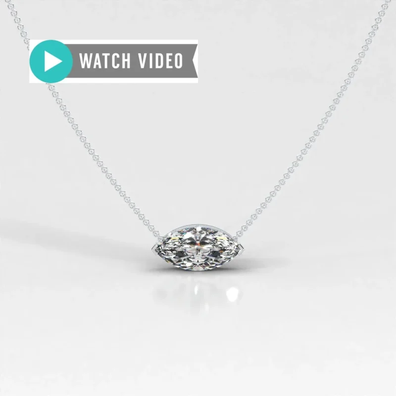 1-5 Carat E color VS1 clarity Marquise Sideways IGI Certified V Prong Solitaire Pendant Necklace with Chain Lab Grown Diamond