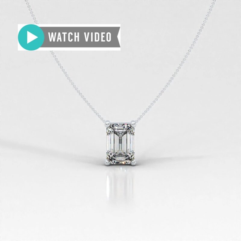 1-5 Carat E color VS1 clarity Emerald Cut Upright IGI Certified Prong Set Solitaire Pendant Necklace with Chain Lab Grown Diamond