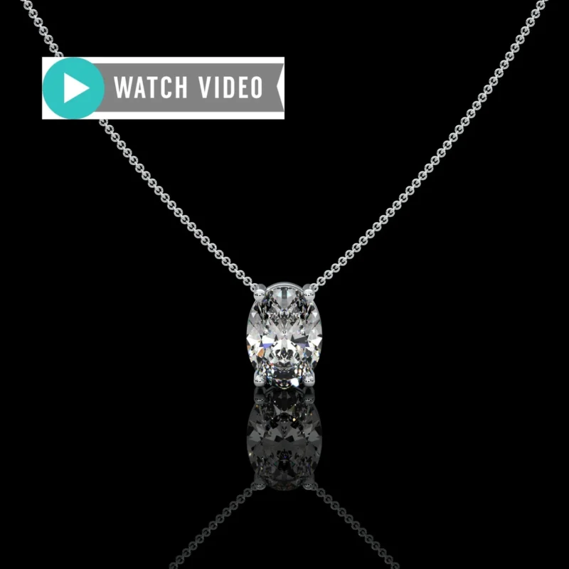 Platinum 1-5 Carat E color VS1 clarity Oval Upright IGI Certified 4 Prong Solitaire Pendant Necklace with Chain Lab Grown Diamond