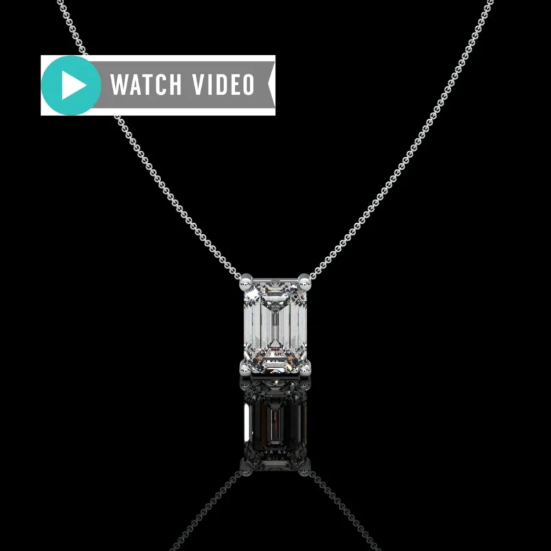 Platinum 1-5 Carat E color VS1 clarity Emerald Cut Upright IGI Certified Prong Set Solitaire Pendant Necklace with Chain Lab Grown Diamond