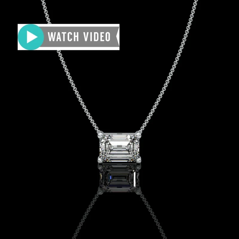 Platinum 1-5 Carat E color VS1 clarity Emerald Cut Sideways IGI Certified Prong Set Solitaire Pendant Necklace with Chain Lab Grown Diamond