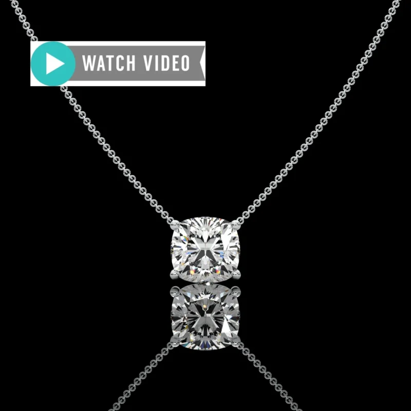 Platinum 1-5 Carat E color VS1 clarity Cushion Cut IGI Certified Prong Set Solitaire Pendant Necklace with Chain Lab Grown Diamond