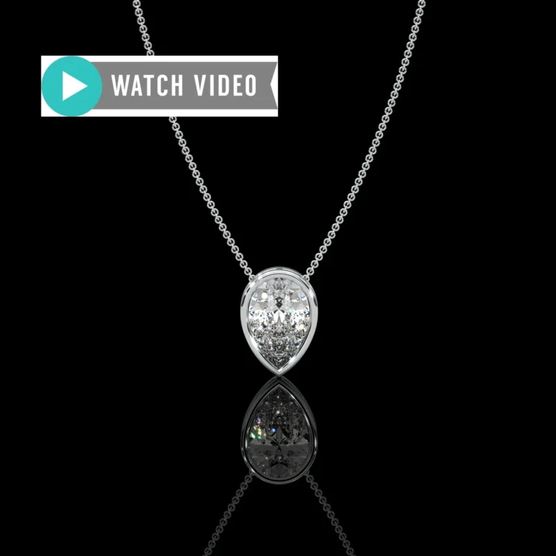 Platinum 1-5 Carat E color VS1 clarity Pearshape IGI Certified Bezel Solitaire Pendant Facedown Necklace with Chain Lab Grown Diamond