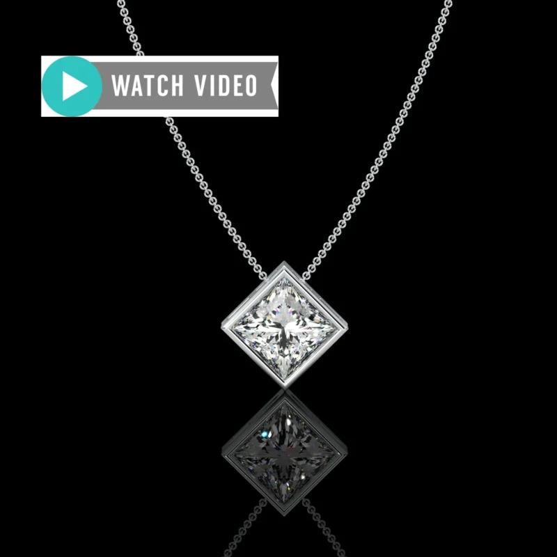 Platinum 1-5 Carat E color VS1 clarity Princess Cut IGI Certified Bezel Solitaire Pendant Bias Necklace with Chain Lab Grown Diamond