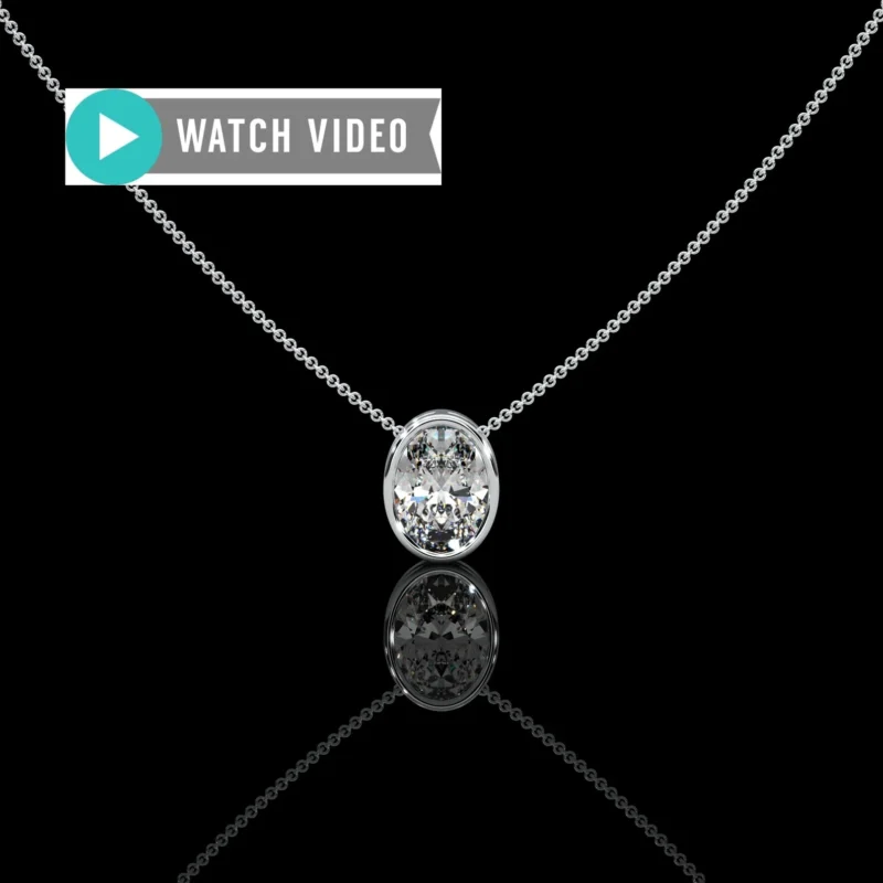 Platinum 1-5 Carat E color VS2 clarity Oval Upright IGI Certified Bezel Solitaire Pendant Necklace with Chain Lab Grown Diamond