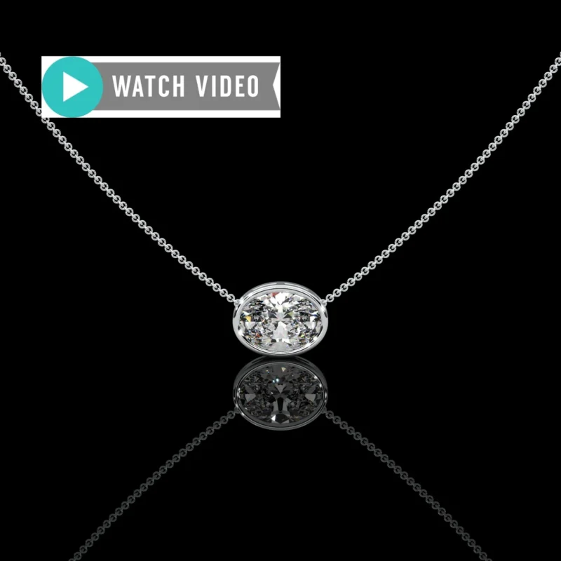 Platinum 1-5 Carat E color VS2 clarity Oval Sideways IGI Certified Bezel Solitaire Pendant Necklace with Chain Lab Grown Diamond