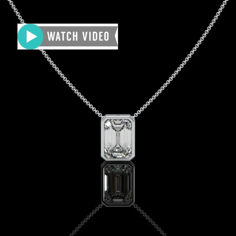 Platinum 1-5 Carat E color VS1 clarity Emerald Cut Upright IGI Certified Bezel Set Solitaire Pendant Necklace with Chain Lab Grown Diamond