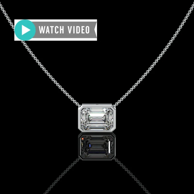 Platinum 1-5 Carat E color VS1 clarity Emerald Cut Sideways IGI Certified Bezel Set Solitaire Pendant Necklace with Chain Lab Grown Diamond
