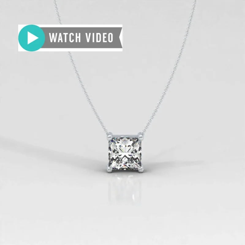 1-5 Carat Diamond E color VS1 clarity Princess Cut IGI Certified Prong Set Upright Solitaire Pendant Necklace with Chain Lab Grown Diamond