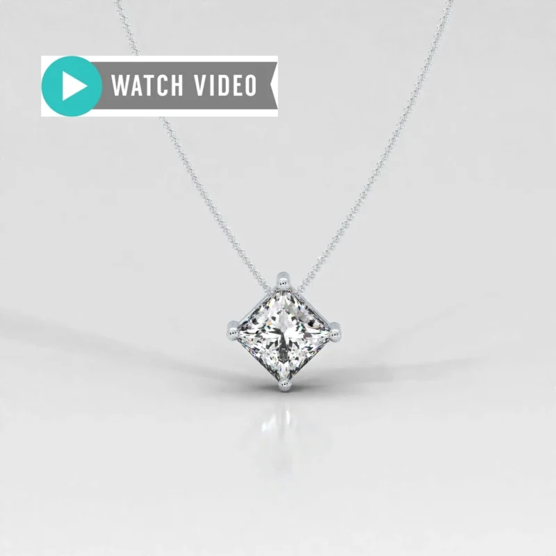 1-5 Carat Diamond E color VS1 clarity Princess Cut IGI Certified Prong Set On Bias Solitaire Pendant Necklace with Chain Lab Grown Diamond