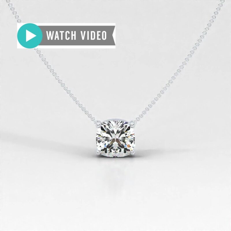 1-5 Carat E color VS1 clarity Cushion Cut IGI Certified Prong Set Solitaire Pendant Necklace with Chain Lab Grown Diamond