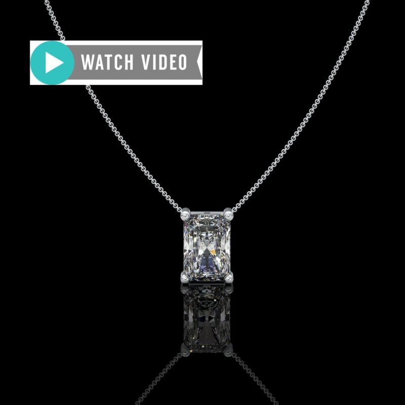 Platinum 1-5 Carat E color VS1 clarity Radiant Cut Upright IGI Certified Prong Solitaire with Adjustable 18in Necklace Lab Grown Diamond CVD