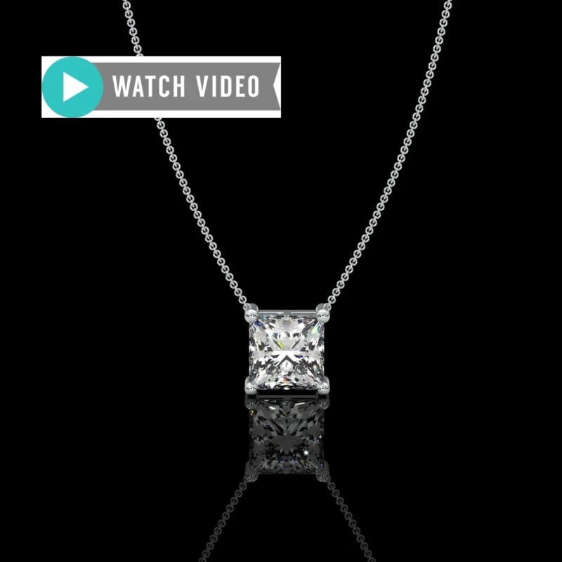 Platinum 1-5 Carat Diamond E color VS1 clarity Princess Cut IGI Certified Prong Set Solitaire Pendant Necklace with Chain Lab Grown Diamond