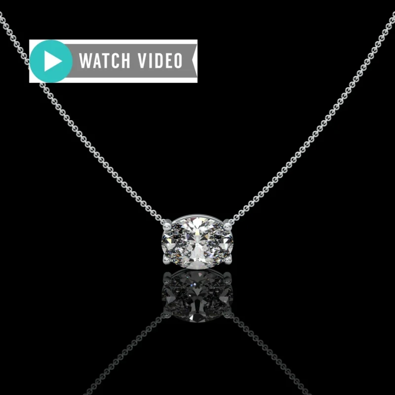 Platinum 1-5 Carat E color VS1 clarity Oval Sideways IGI Certified 4 Prong Solitaire Pendant Necklace with Chain Lab Grown Diamond