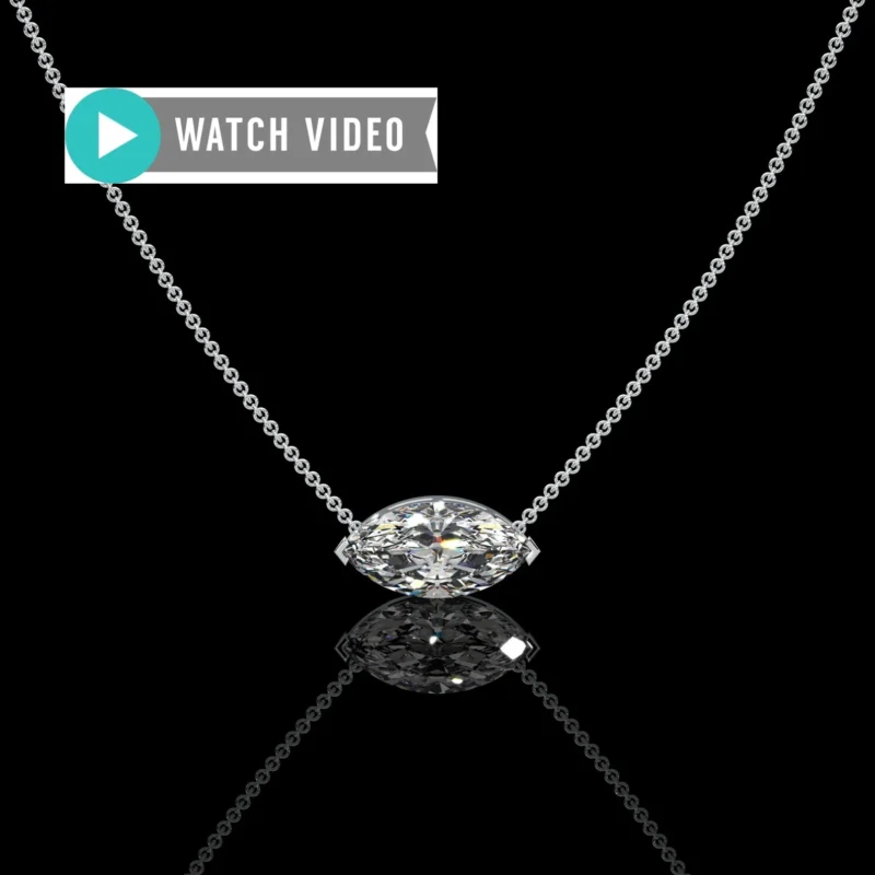 Platinum 1-5 Carat E color VS1 clarity Marquise Sideways IGI Certified V Prong Solitaire Pendant Necklace with Chain Lab Grown Diamond