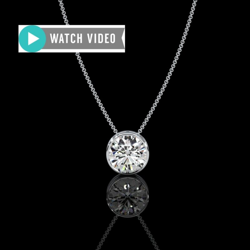 Platinum 1-5 Carat E color VS2 clarity Round Brilliant IGI Certified Bezel Solitaire Pendant Necklace with Chain Lab Grown Diamond