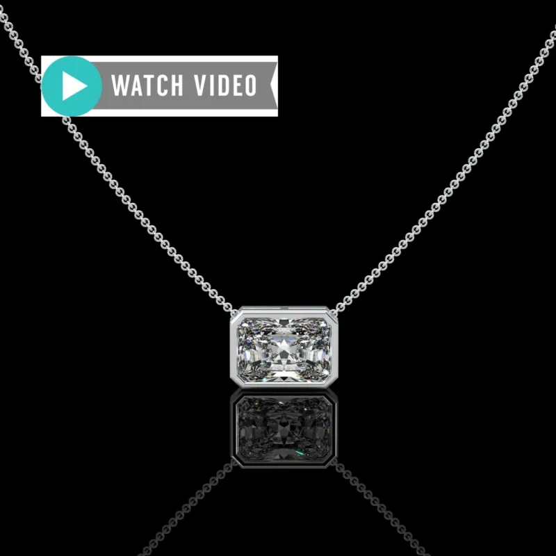 Platinum 1-5 Carat E color VS1 clarity Radiant IGI Certified Bezel Sideways Solitaire Pendant Necklace with Chain Lab Grown Diamond