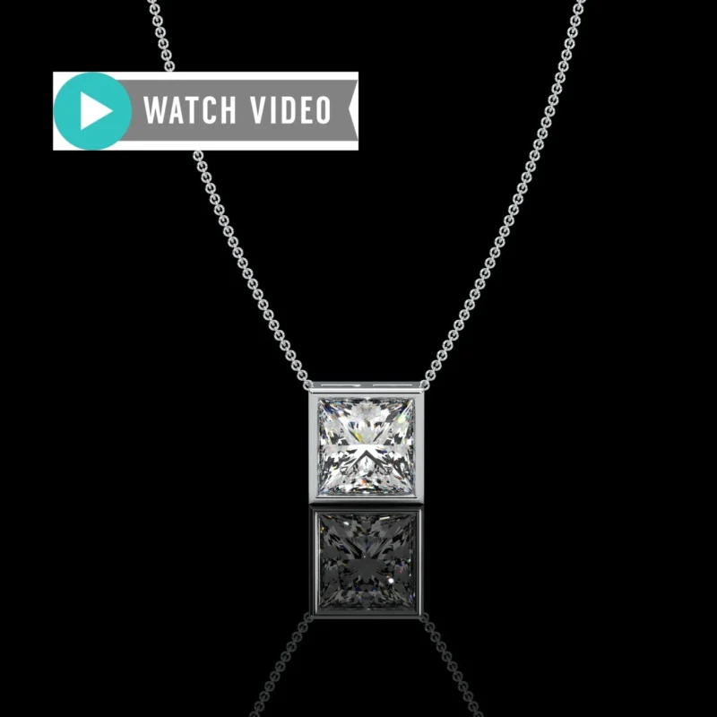 Platinum 1-5 Carat E color VS1 clarity Princess Cut IGI Certified Bezel Solitaire Pendant Necklace with Chain Lab Grown Diamond