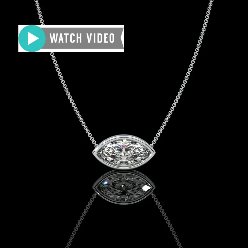 Platinum 1-5 Carat E color VS1 clarity Marquise Sideways IGI Certified Bezel set Solitaire Pendant Necklace with Chain Lab Grown Diamond