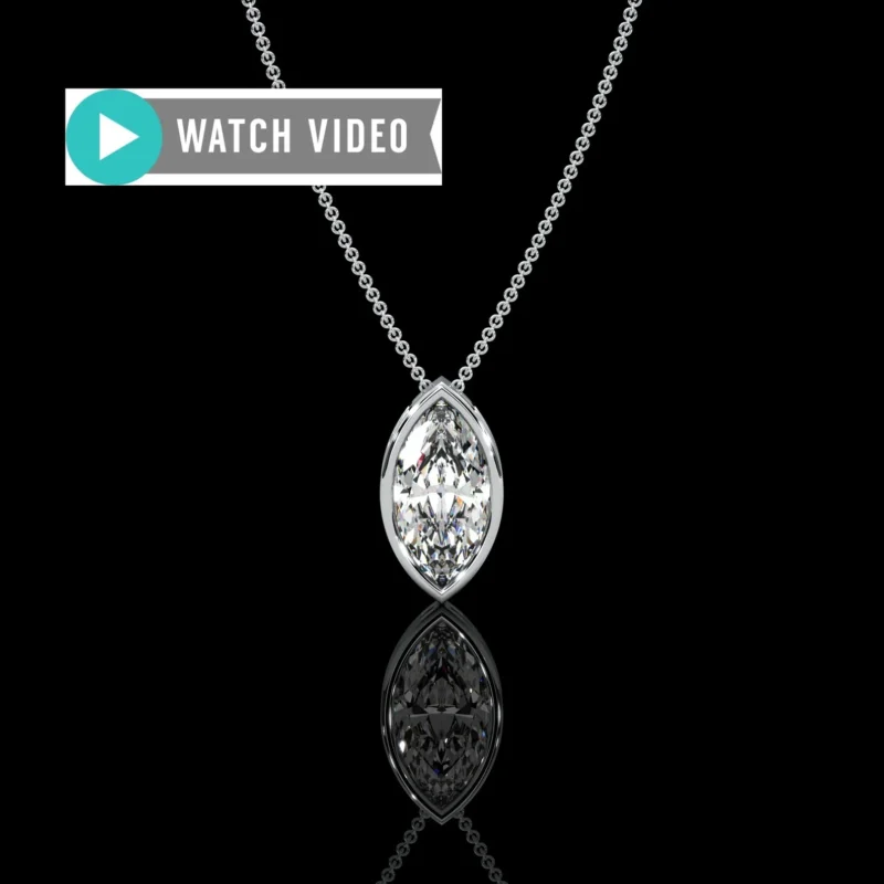 Platinum 1-5 Carat E color VS1 clarity Marquise Upright IGI Certified Bezel Solitaire Pendant Necklace with Chain Lab Grown Diamond