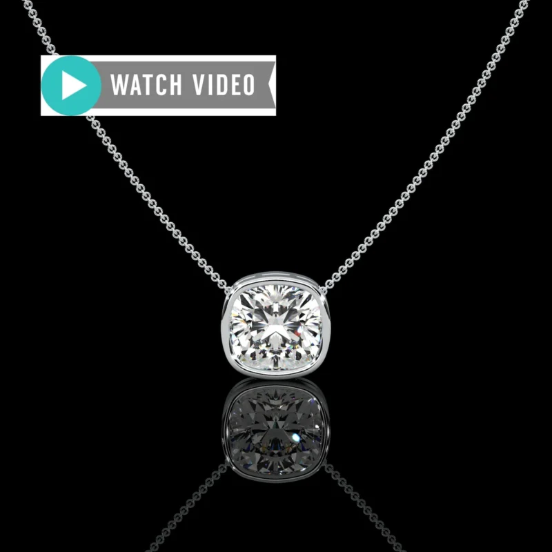 Platinum 1-5 Carat E color VS1 clarity Cushion Cut Upright IGI Certified Bezel Set Solitaire Pendant Necklace with Chain Lab Grown Diamond