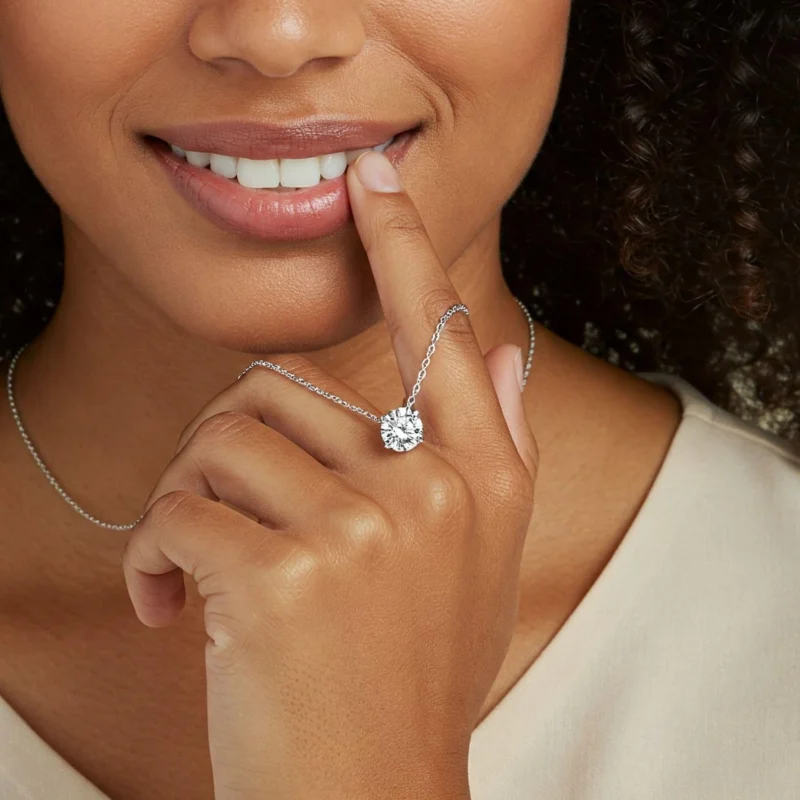 Platinum 1 Carat E color VS1 clarity Round Brilliant IGI Certified Prong Solitare Necklace with Adjustable 18in Chain Lab Grown Diamond CVD