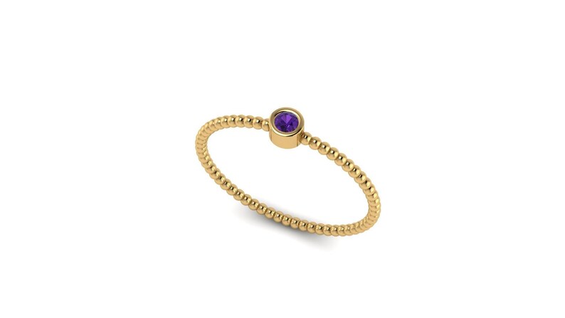 14kt Beaded Bezel Ring ,Solo, Amethyst Ring, February Birthstone, Amethyst Jewelry, Dainty Ring, Delicate Ring, Minimalist Ring