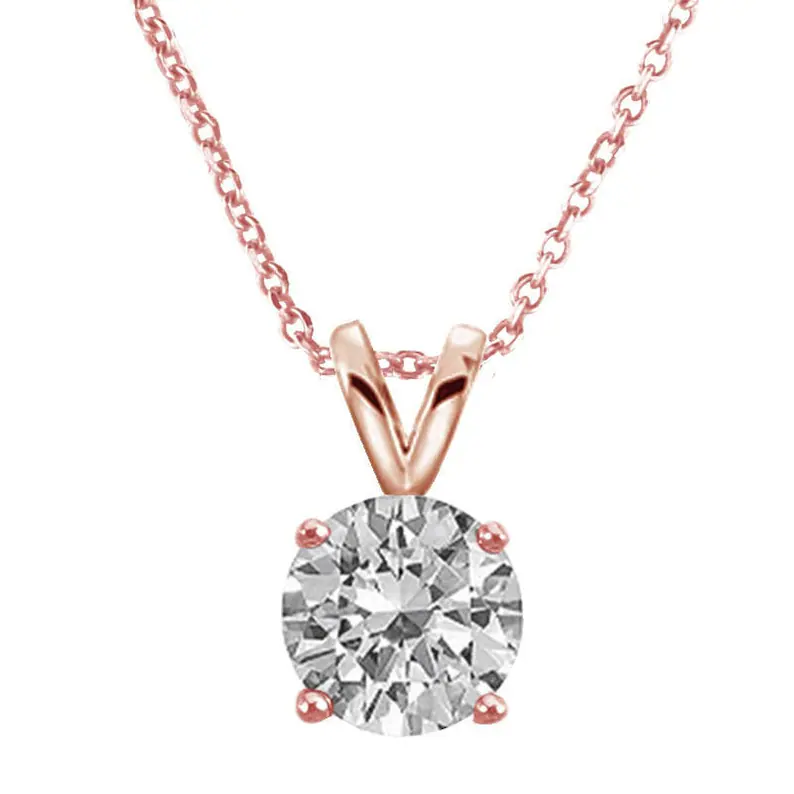 5-6-7mm Solid Sterling Silver Rose Gold Plated Round CZ Solitaire Pendant Necklace, Cubic Zirconia, Gift For Her, Birthday Gift