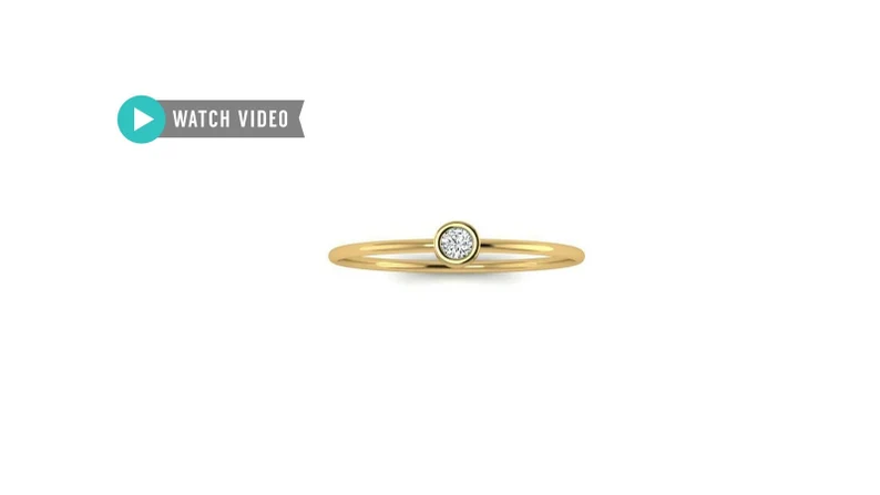 Petite Minimalist Solid 14kt Gold Bezel Set Genuine Diamond Stacking Ring