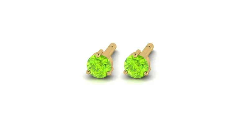14kt Minimalist Genuine Peridot 3 Prong 2.5mm Stud Earrings in 14kt Gold