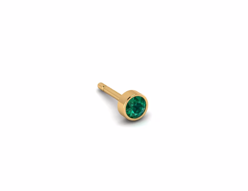14kt Emerald Stud, 1/2 Pair, Genuine Emerald, Petite Emerald Bezel Set Studs , May Birthstone, Emerald Jewelry, Dainty, Delicate