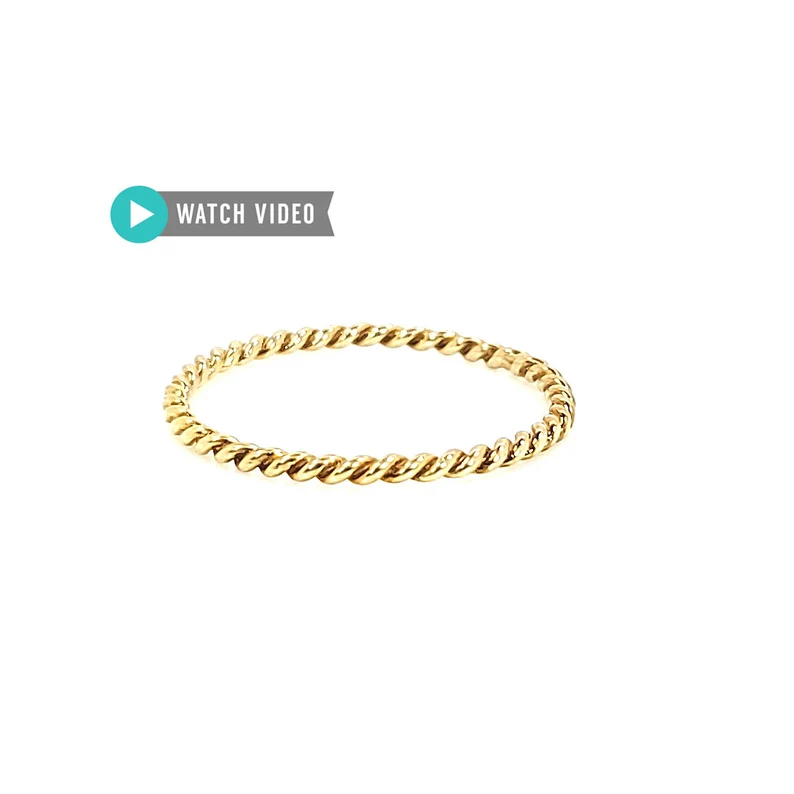 Petite, Dainty, Solid Gold Medium Twisted Wire Stacking Ring-Light-Thin Ring-Anniversary Ring-Wedding Ring-Birthday-Gift-Handmade