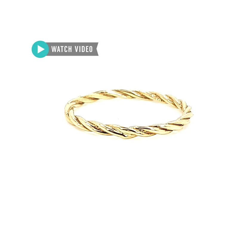 Solid 14kt Gold Long Twisted Wire Stacker Ring-Wire Ring-Solid Gold-Twisted Wire-Handmade-Anniversary-Wedding-Engagement-Dainty