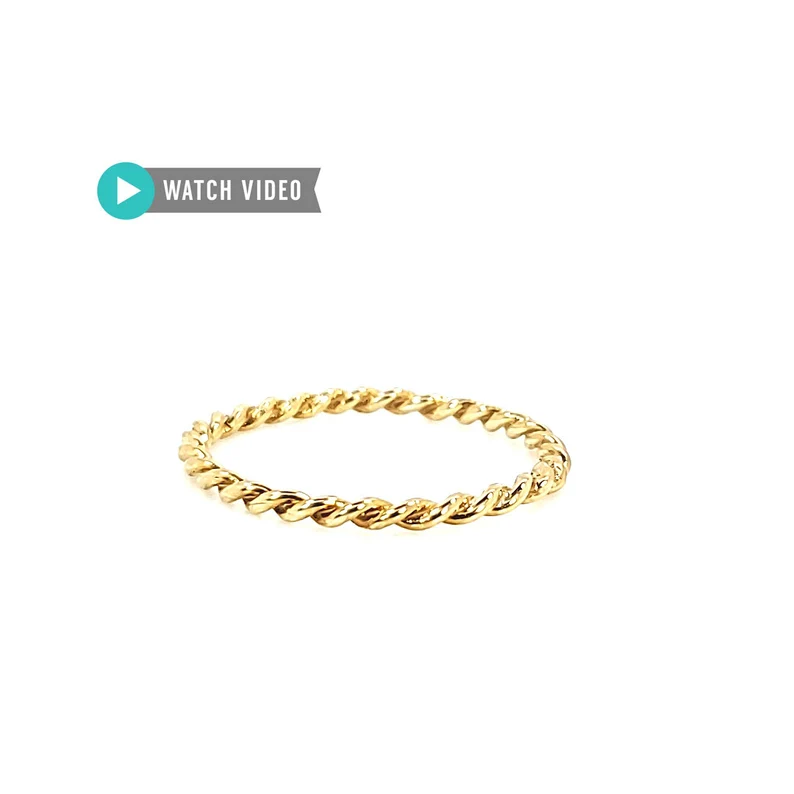 Solid 14kt Gold Short Twisted Wire Stacker Ring-Handmade-Solid Gold-Twisted Wire-Anniversary-Wedding-Engagement-Dainty-Birthday