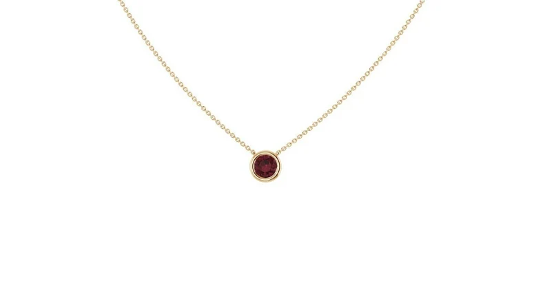 Solid 14kt Gold Petite Minimalist Solitaire Genuine Garnet Bezel Set Necklace