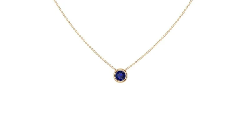 Solid 14kt Gold Petite Minimalist Solitaire Genuine Sapphire Bezel Set Necklace