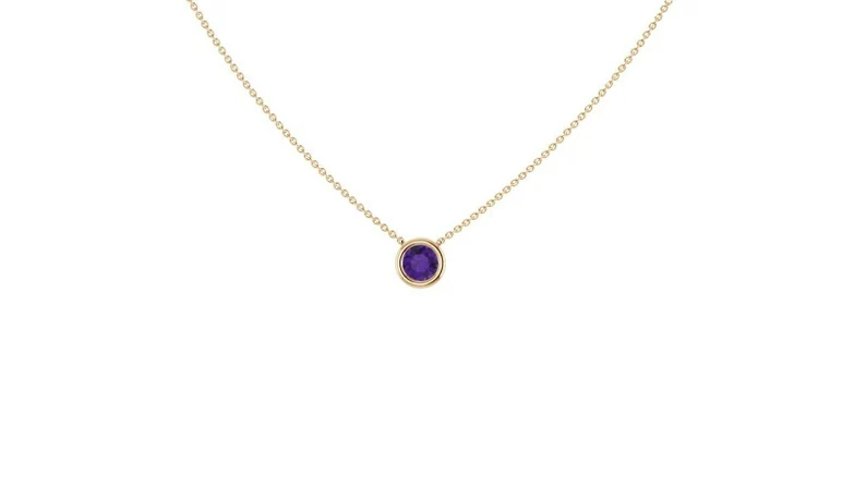 Solid 14kt Gold Petite Minimalist Solitaire Genuine Amethyst Bezel Set Necklace February Birthstone Dainty
