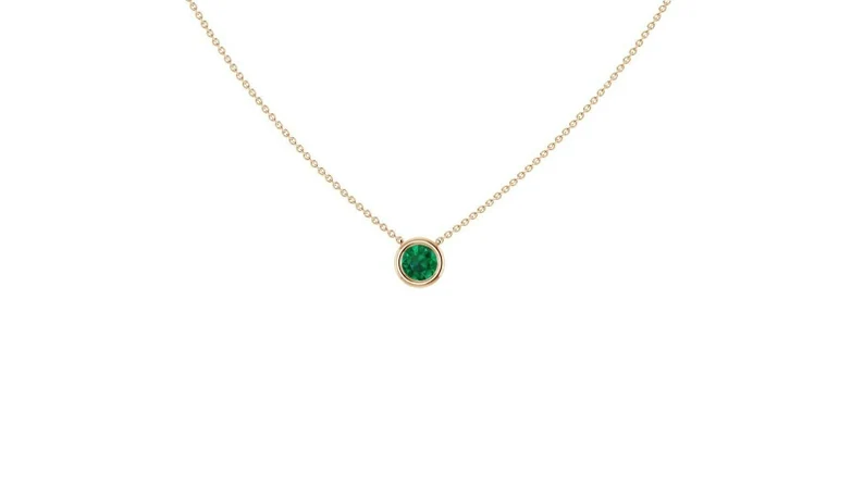 14kt Solid Gold Petite Minimalist Solitaire Genuine Emerald Bezel Set Necklace