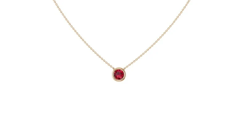 Solid 14k Petite Ruby Bezel Set Necklace Minimalist Solitaire Genuine Gold Solitaire Pendant Minimalist Jewelry July Birthstone