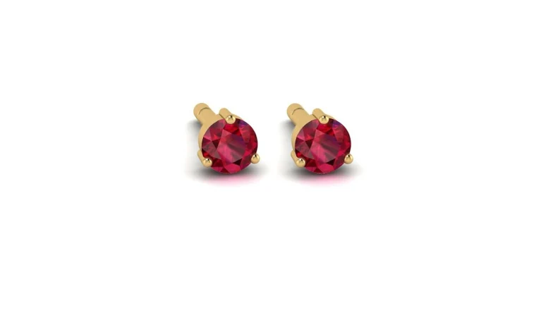 Solid 14k Gold Petite Minimalist Genuine Ruby 3 Prong 2.5mm Stud Earrings