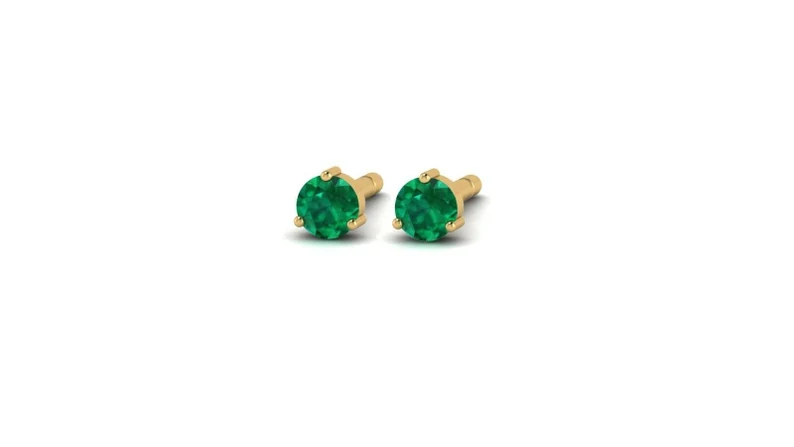 14kt Petite Minimalist Genuine Emerald 3 Prong 2.5mm Stud Earrings in 14kt Gold