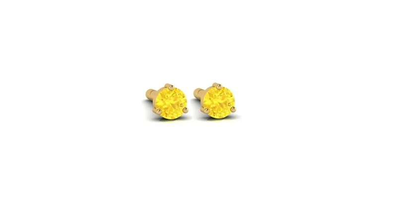 14kt Minimalist Genuine Citrine 3 Prong 2.5mm Stud Earrings in Solid 14kt Gold