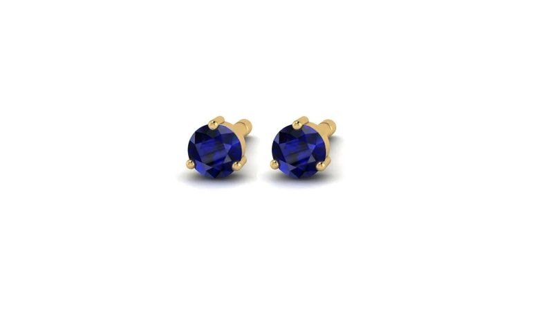Petite Minimalist 14kt Gold Genuine Blue Sapphire 3 Prong 2.5mm Stud Earrings
