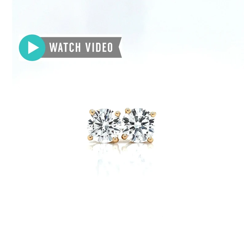 1.10 Carat Total Weight E Color VVS Clarity IGI Certified Round Brilliant Cut Lab Grown Diamond Studs 14kt Yellow Gold Screwbacks