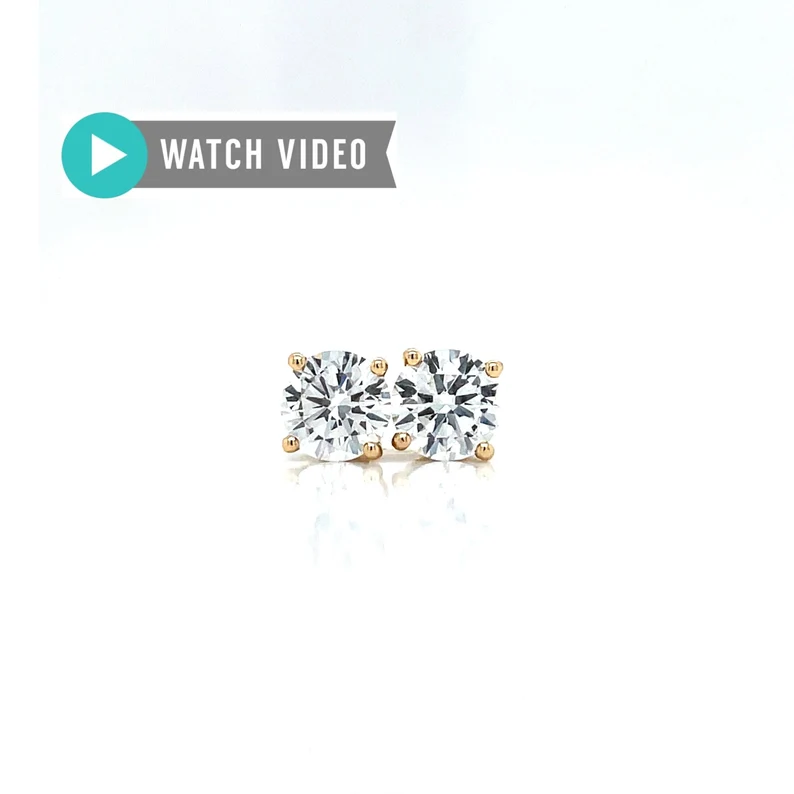 1.23 Carat Total Weight E VVS 1 IGI Certified Round Brilliant Cut Lab Grown Diamond Studs 4 Prong Basket 14kt Yellow Gold Screwback