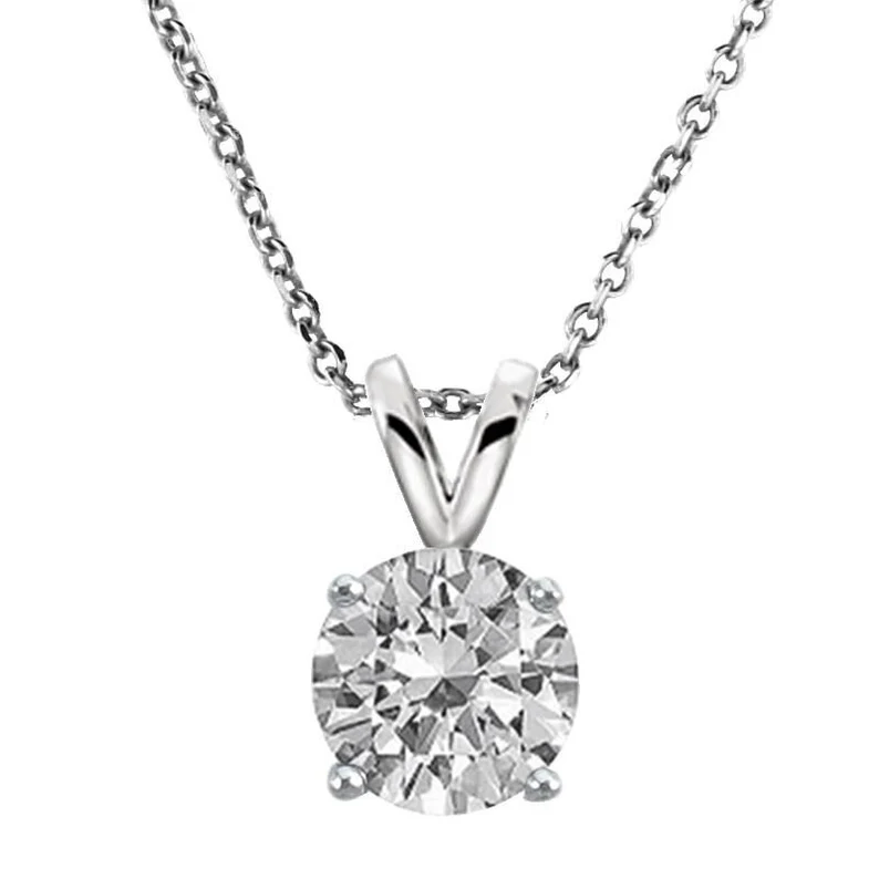 5 ,6 , 7 MM Solid Sterling Silver Round Cut CZ Solitaire Pendant Necklace,925 Sterling Silver, Cubic Zirconia, Everyday Necklace